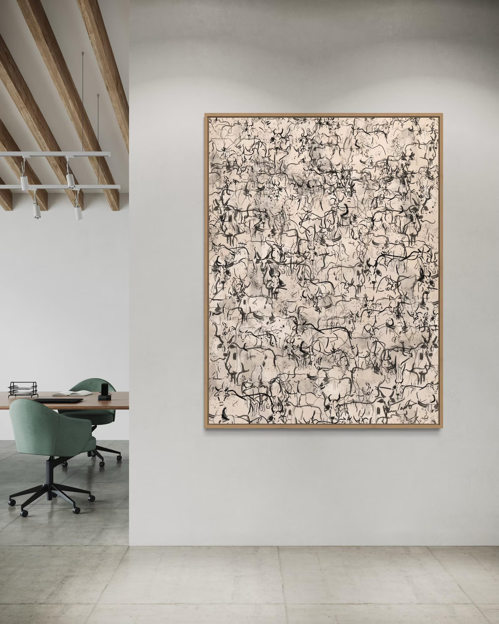 Wayward Herd of Cows Abstract Canvas Wall Art, Mid Century Modern Original Art Print, Large Oil P... | Etsy (US)