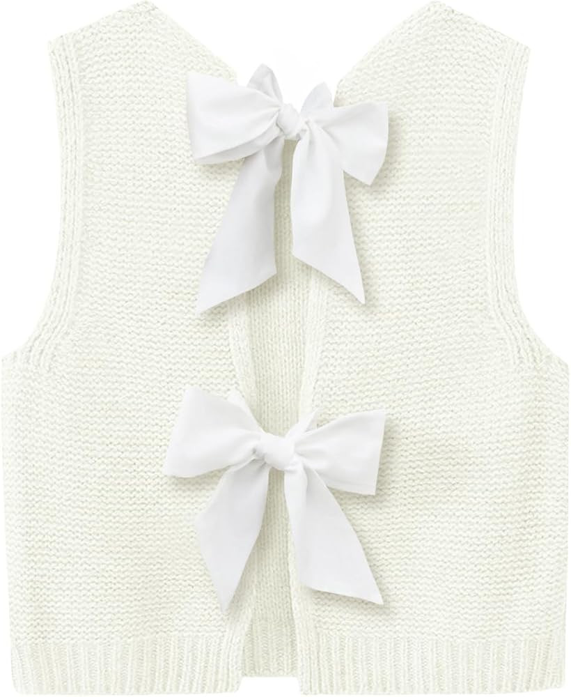 Imily Bela Womens Sweater Vest Top Summer Bow Tie Back Sleeveless Casual Knit Crop Tank Tops | Amazon (US)