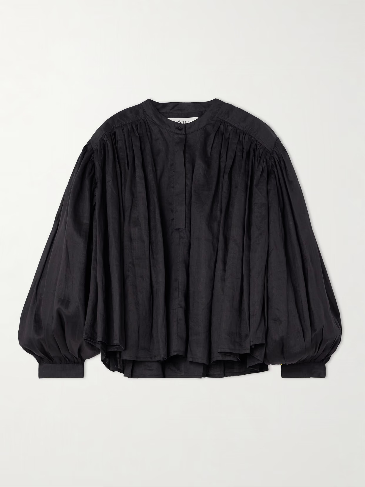 RÓHE - Gathered Ramie-voile Blouse - Black | NET-A-PORTER (US)