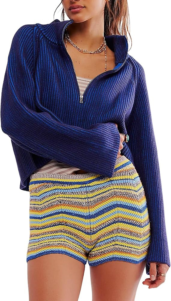 SCOFEEL Womens Oversized Sweater Half Zip Pullover Top Cropped Long Sleeve Knit Jumper | Amazon (US)