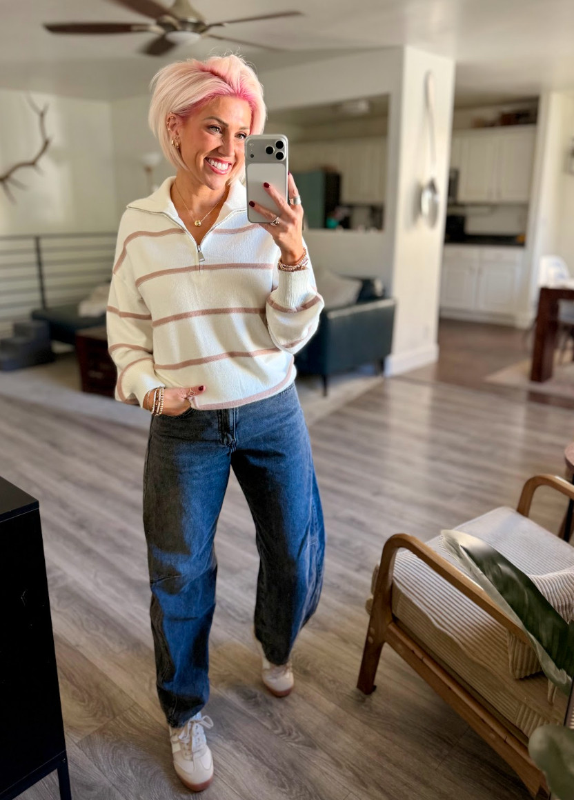 Put together but not trying too hard! Sweater: Small // Pants: 28 // Shoes: TTS 

 #LTKootd #LTKOver40 #LTKSaleAlert