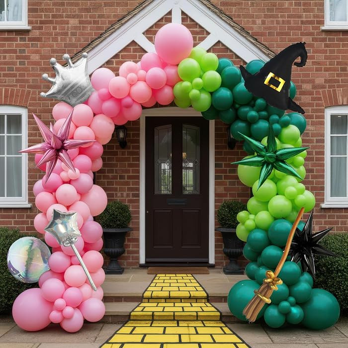 Pink and Green Balloon Garland Arch Kit & Witch Hat Crown Broom Exploding Star Foil Balloons for ... | Amazon (US)