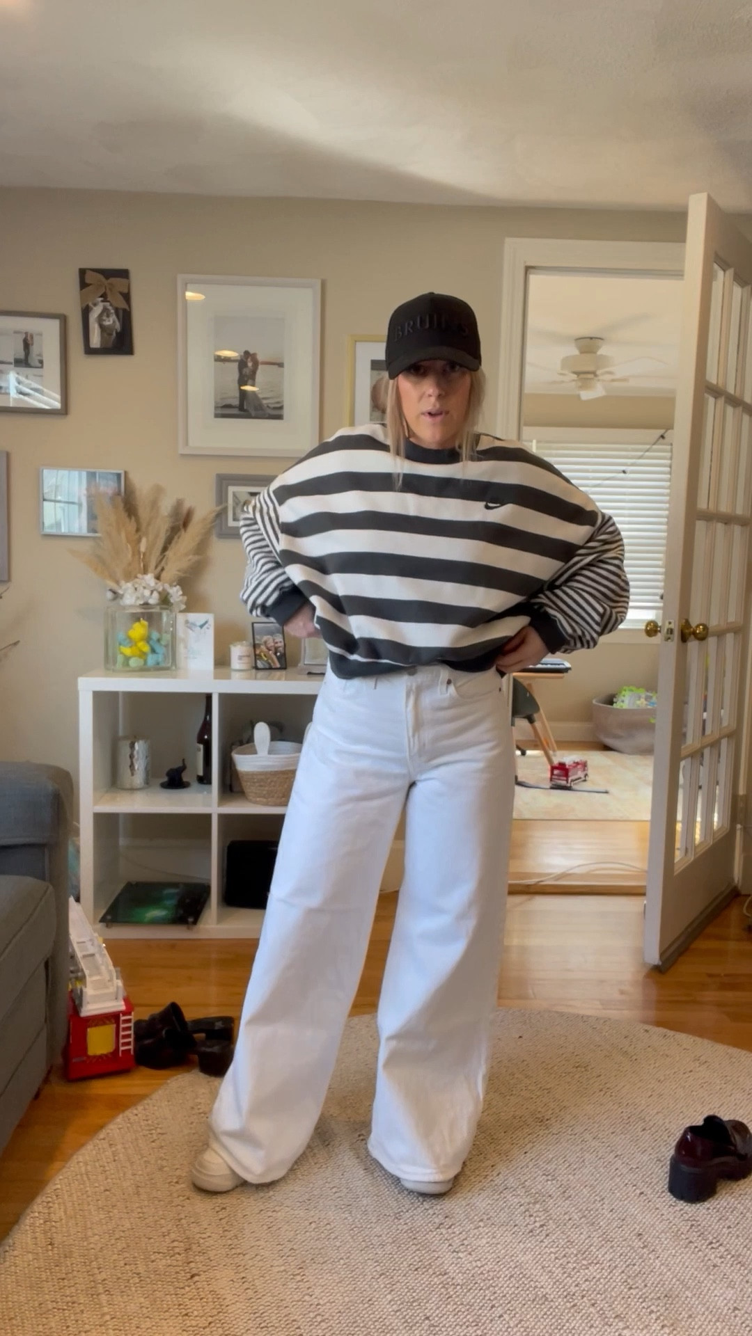 Style inspo or for spring! 
Linking most similar items! 
Oversized nike crewneck wide leg white denim white tennis sneaker cap 
Saturday style mom look brunch casual trendy 

#LTKShoeCrush #LTKStyleTip #LTKActive