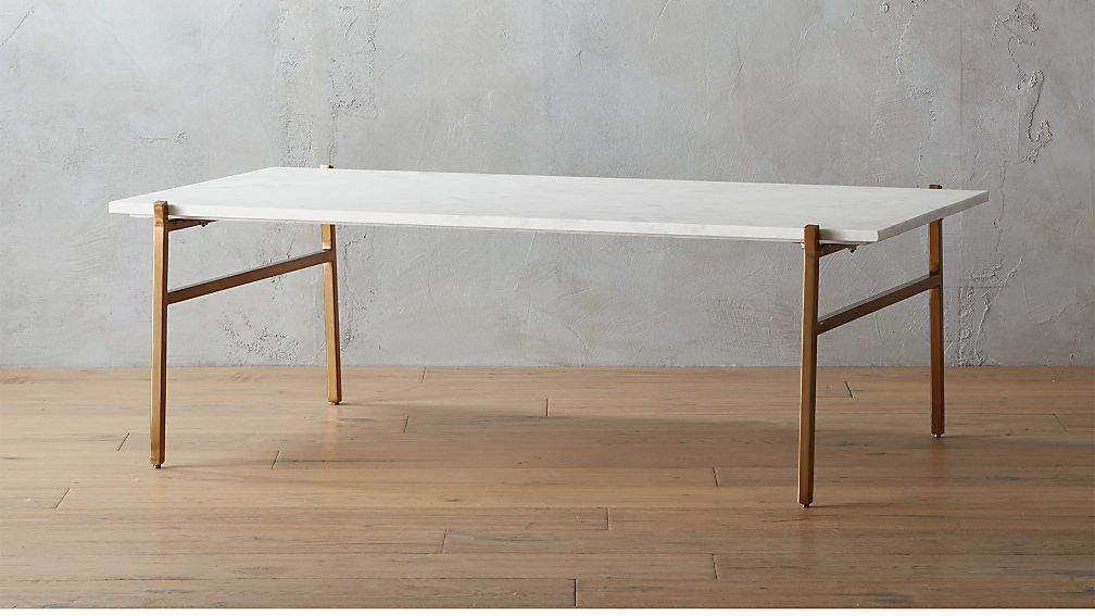 slab large marble coffee table with brass base | CB2