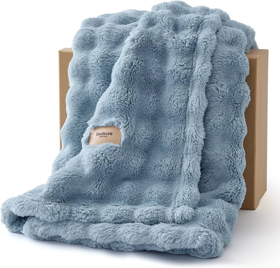 Bedsure 3D Fleece Bubble Blanket for Couch - GentleSoft Blue Twin Blanket for Sofa Bed Room Decor... | Amazon (US)