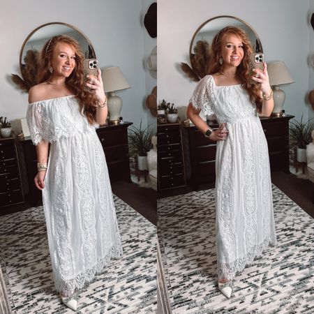 On or off the shoulder white lace maxi dress perfect for all things wedding ! Bridal shower, engagement photos, honeymoon 



#LTKwedding #LTKunder100 #LTKtravel