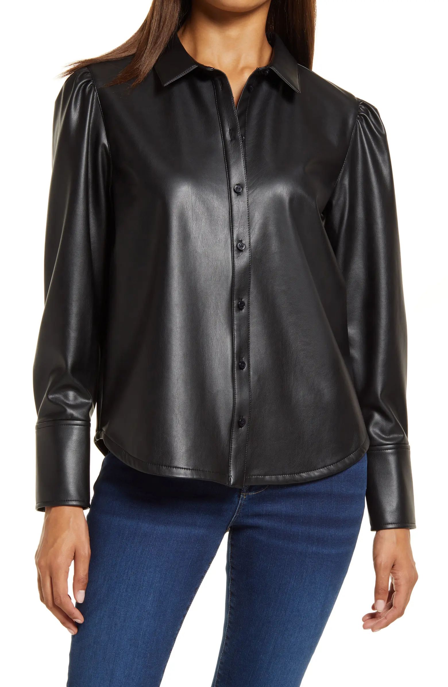 Halogen® Faux Leather Button-Up Shirt | Nordstrom | Nordstrom