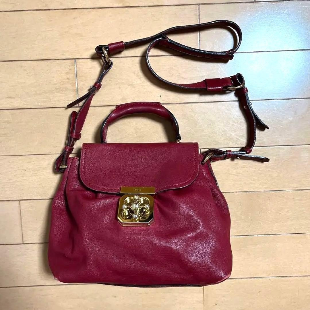 Chloe Elsie Bordeaux Leather 2way handbag shoulder bag crossbody strap Authentic | eBay US