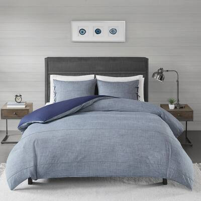 Madison Park Norris Denim Blue Cotton Yarn Dye Duvet Cover Set | Bed Bath & Beyond