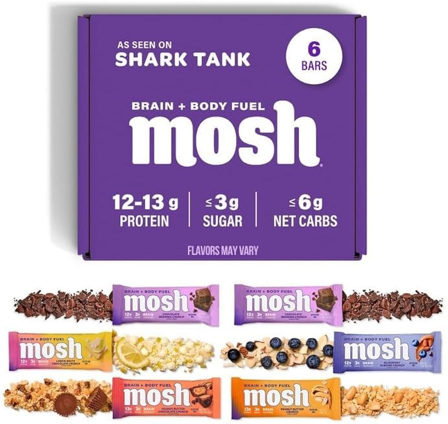 MOSH Variety Pack Keto Protein Bars, High Fiber, Low Carb, Gluten Free, High Protein, Brain Healt... | Amazon (US)