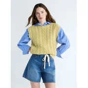Free Assembly Women's Scalloped Cable Knit Cotton Vest, Sizes XS-XXL | Walmart (US)