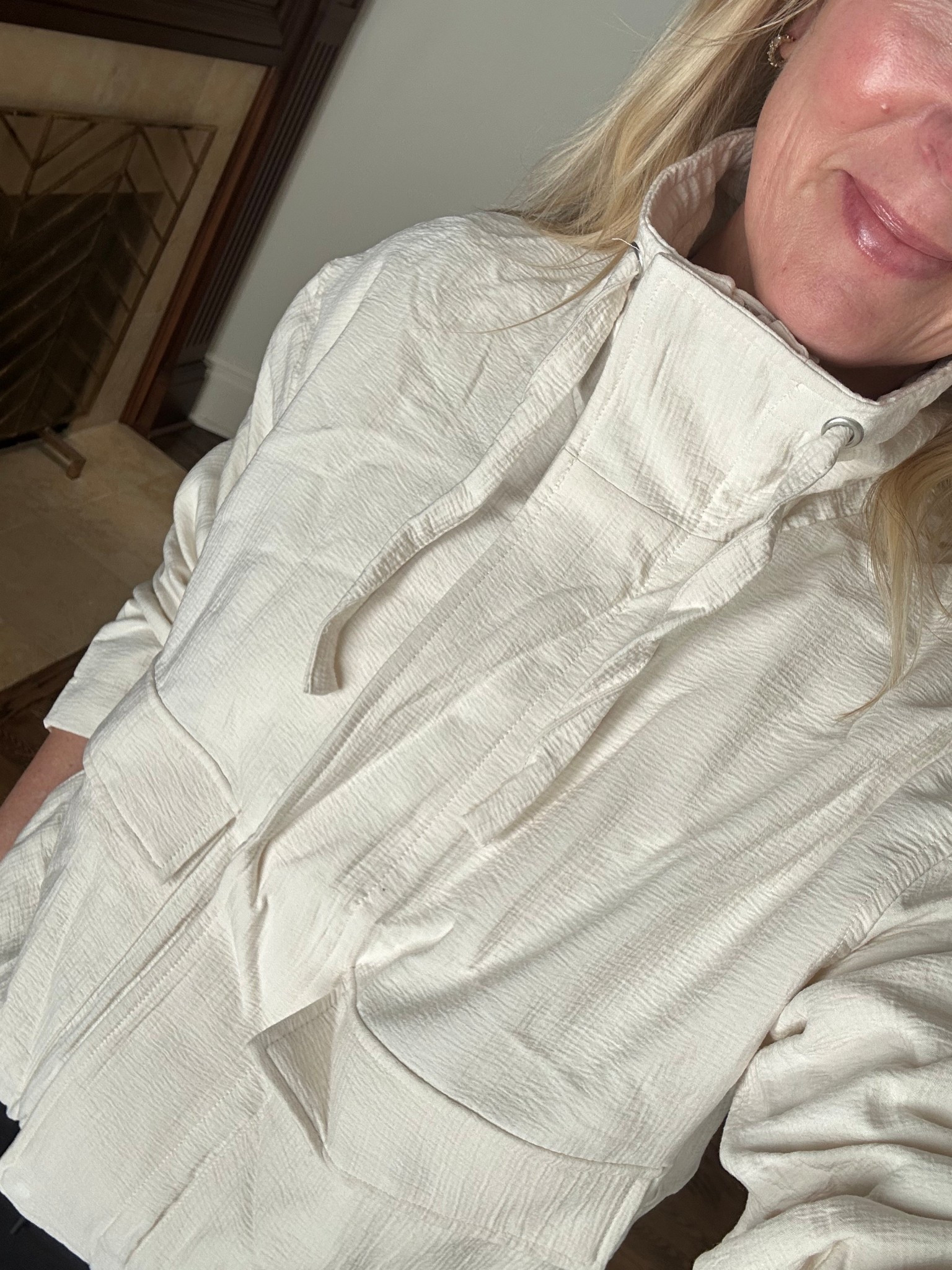 Gauze-ish light weight jacket! Another funnel neck. 😜 On sale for $31. Sizes going fast. Also in navy blue. Check your local store 
Target 🎯 Wearing S 

#LTKSeasonal #LTKSaleAlert #LTKOver40