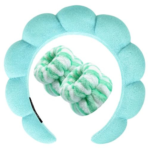 Zkptops Spa Headband for Washing Face Sponge Makeup Skincare Headband Bubble Hairband for Women Girls Fashion Headband Christmas Gifts Puffy Headwear Non Slip Thick Thin Hair Accessory(Turquoise) | Amazon (US)