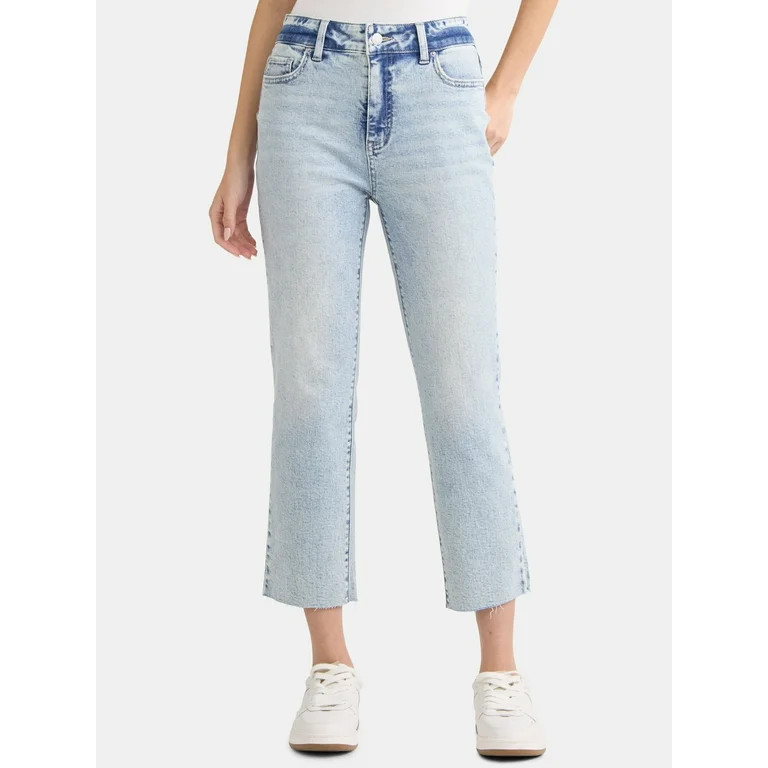 Time and Tru Women's High Rise Straight Leg Cropped Jean, 25" Inseam, Sizes 2-20 - Walmart.com | Walmart (US)