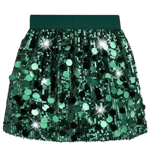 DAXIANG Sequin Skirt Girl Tutu Skirts Birthday Holiday Party Solid Color Short Skirt Green 9-10 Years | Amazon (US)