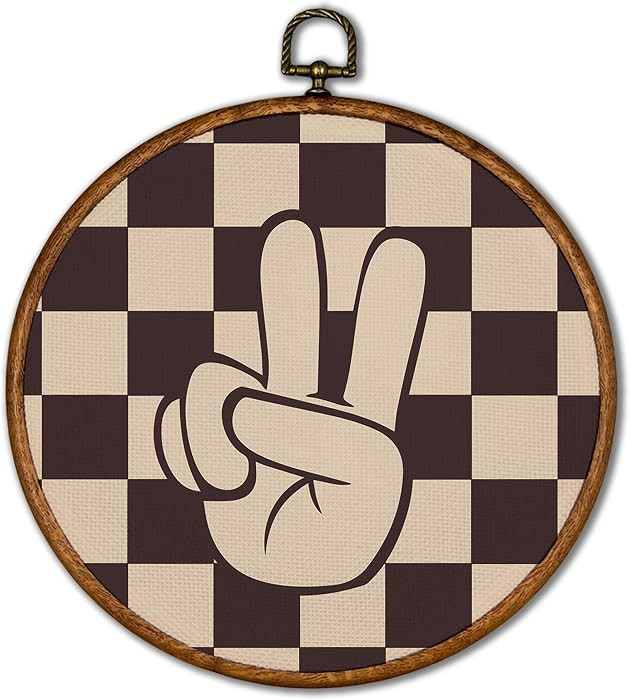 KSDUT Brown and White Room Wall Art Decor - Brown Checkered Preppy Wall Art Canvas Frame Hanging ... | Amazon (US)