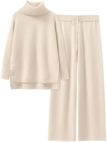 ANRABESS Women Two Piece Outfits Oversized Turtleneck Knit Pullover Sweater Top Wide Leg Pants Lo... | Amazon (US)
