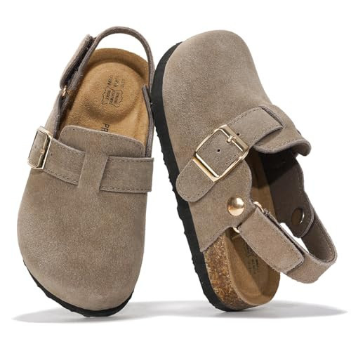 Project Cloud 100% Genuine Leather Kids Clogs with Cork Footbed Arch Support - Non-Slip Slippers & Sandals for Boys & Girls (BentonKids, TAUP, 3) | Amazon (US)