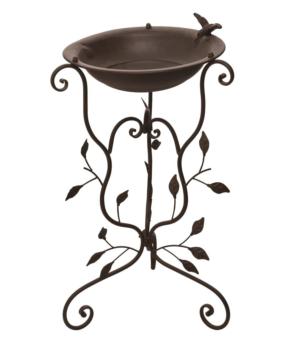 Transpac Bird Baths Garden - Bronze Scroll Leaf Hummingbird Metal Birdbath | Zulily