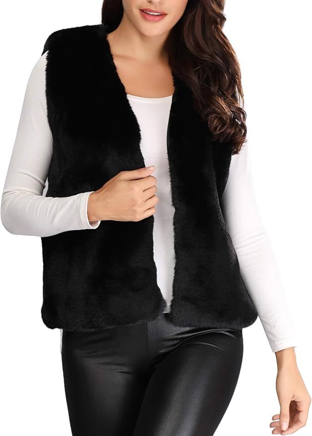 Caracilia Women's Fashion Autumn and Winter Warm Short Faux Fur Vests Waistcoat Jacket with Pocke... | Amazon (US)