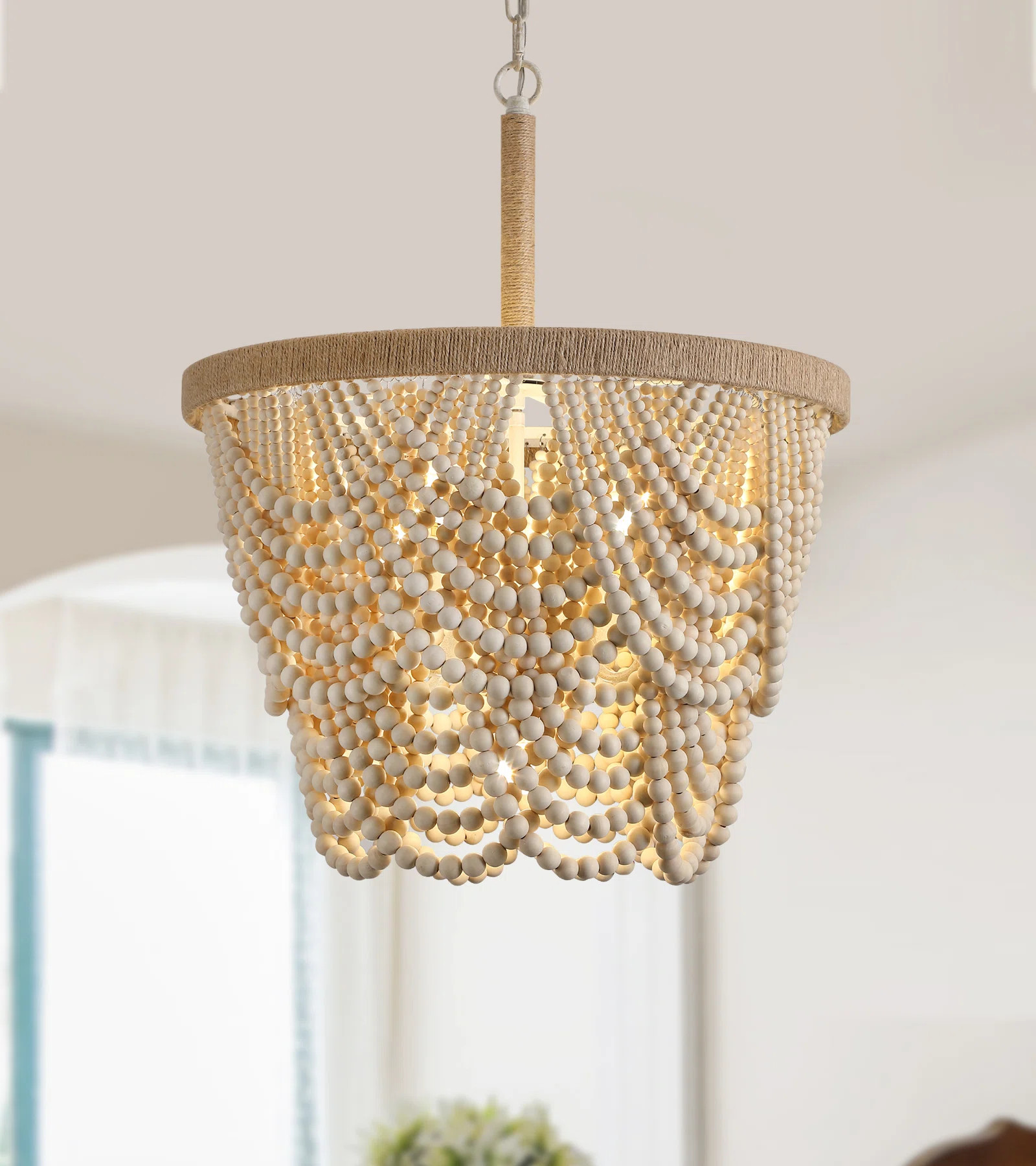 Boho Wood Beaded Chandelier,Farmhouse Coastal Large Bohemia 5 Lights For Dining Room Kitchen Livi... | Wayfair North America