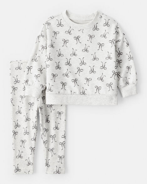 Baby Girl Bow Print Long-Sleeve Tee & Pant Set - Grey | Carter's Inc