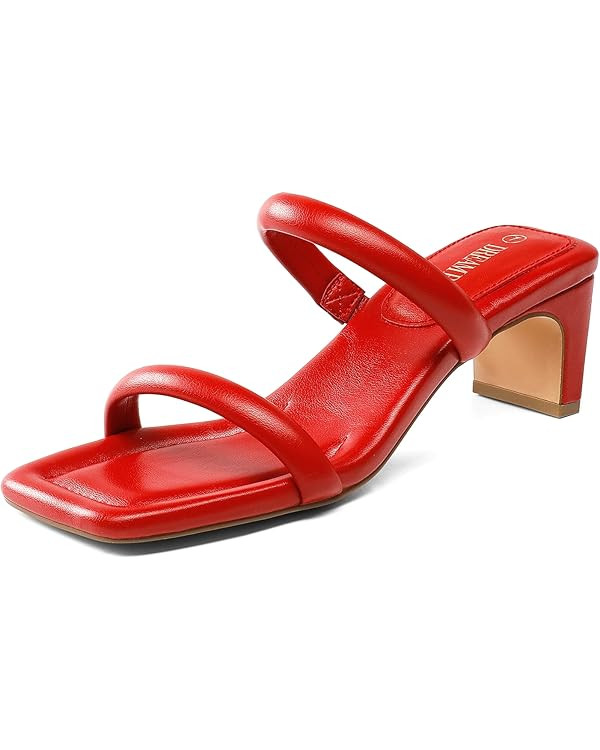 DREAM PAIRS Women's Square Toe Heels for Women Two Strap Open Toe Low Block Chunky Heels Sandals ... | Amazon (US)