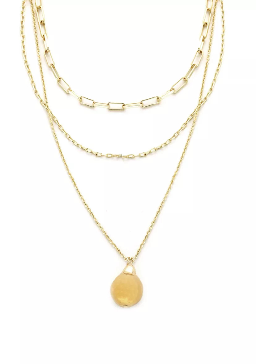Three Row Gold Organic Teardrop Pendant Necklace | Belk
