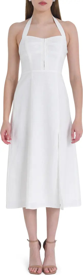 Simone Halter Neck Linen Midi Dress | Nordstrom