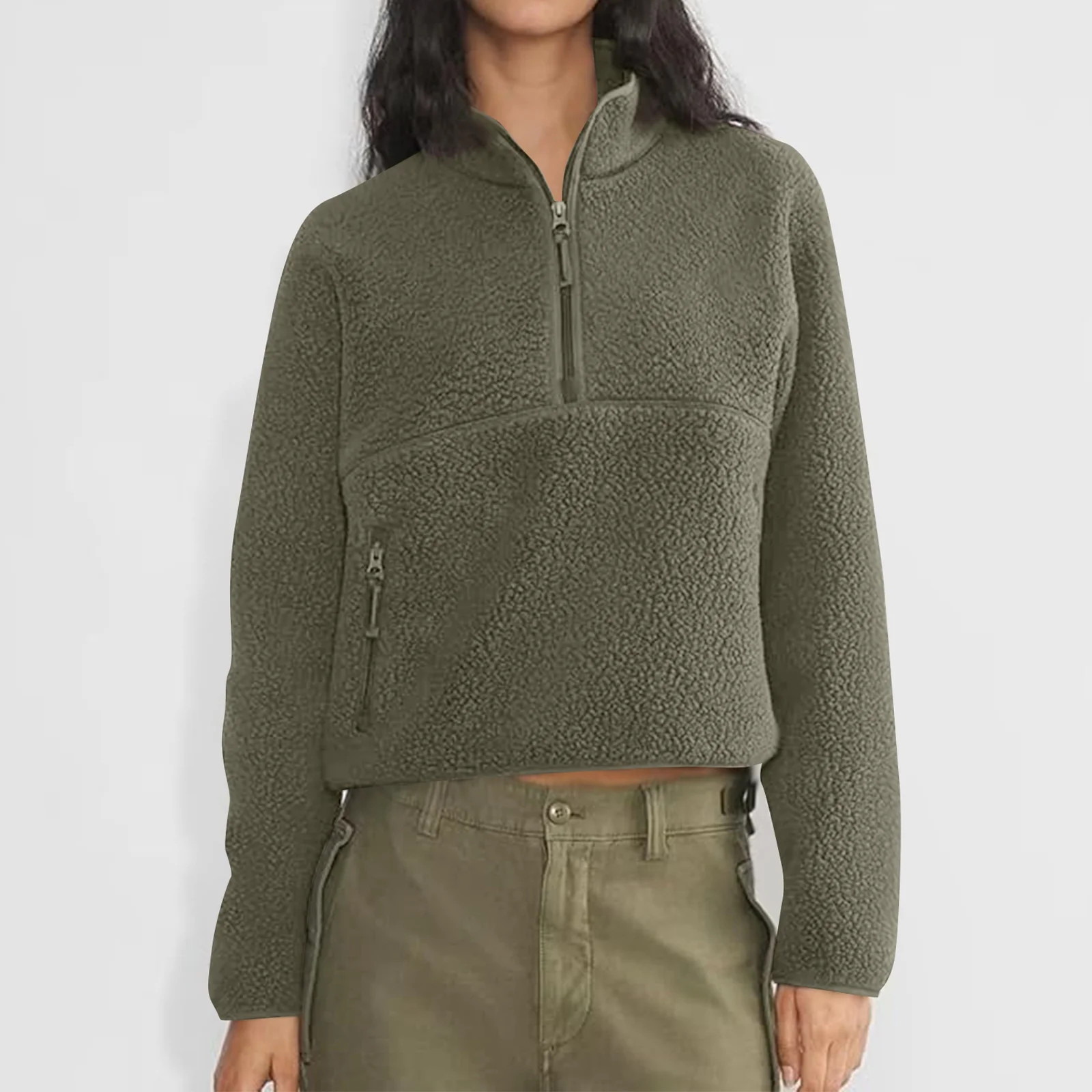 SAATLERI Women Zip Up Fleece Sherpa Jacket Coat - Winter Warm Trendy Cropped Sweatshirt for Casua... | Walmart (US)