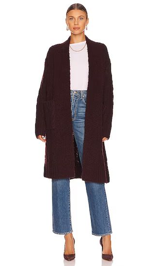 Jet Cable Knit Cardigan in Mulberry | Revolve Clothing (Global)