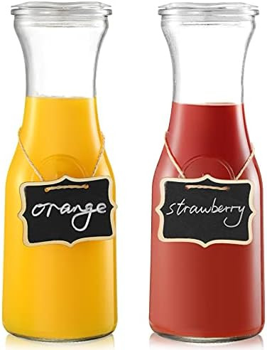 Set of 2 Glass Carafe with Lids, 1 Liter Water Pitcher Carafe for Mimosa Bar, Brunch, Cold Water,... | Amazon (US)