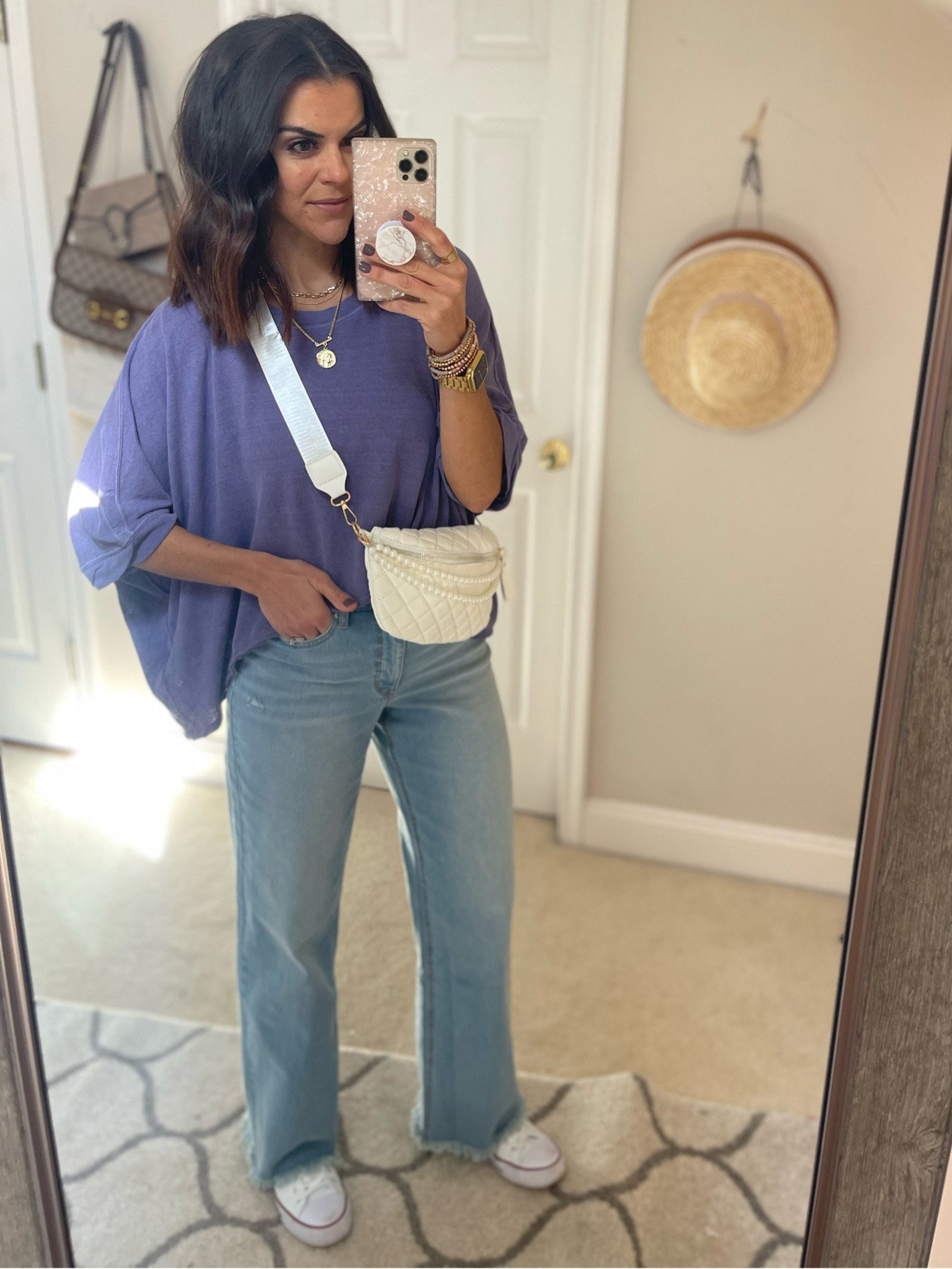 Wearing size 4 short in these Walmart jeans! (I sized up one for a looser fit) 
Size small in free people top (exact color is sold out) 
Amazon sneakers Tts 

#LTKstyletip #LTKunder50 #LTKSeasonal