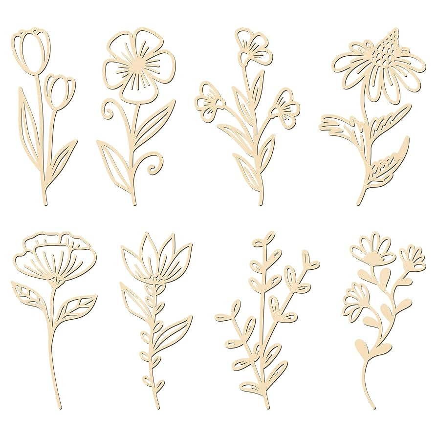 PerKoop 8 Pcs Wooden Flowers Wildflowers Wall Decor, Colorable Wood Floral Cutouts for Crafts, Bo... | Amazon (US)
