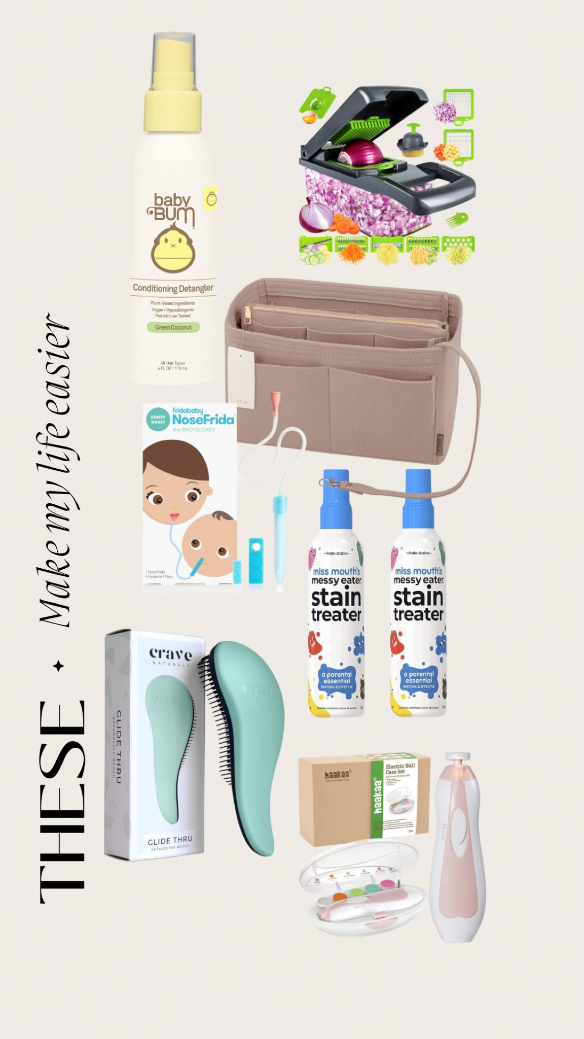 As a busy mom of 2, these things I use daily and they make my life so much easier. The chopper is so quick and I can use one handed—also no tears while cutting onions! The organizer is perfect for my bag to keep everything quickly accessible..and let’s be honest a messy toddler with constantly wild hair the others speak for themself. 

#LTKfamily #LTKbaby #LTKkids