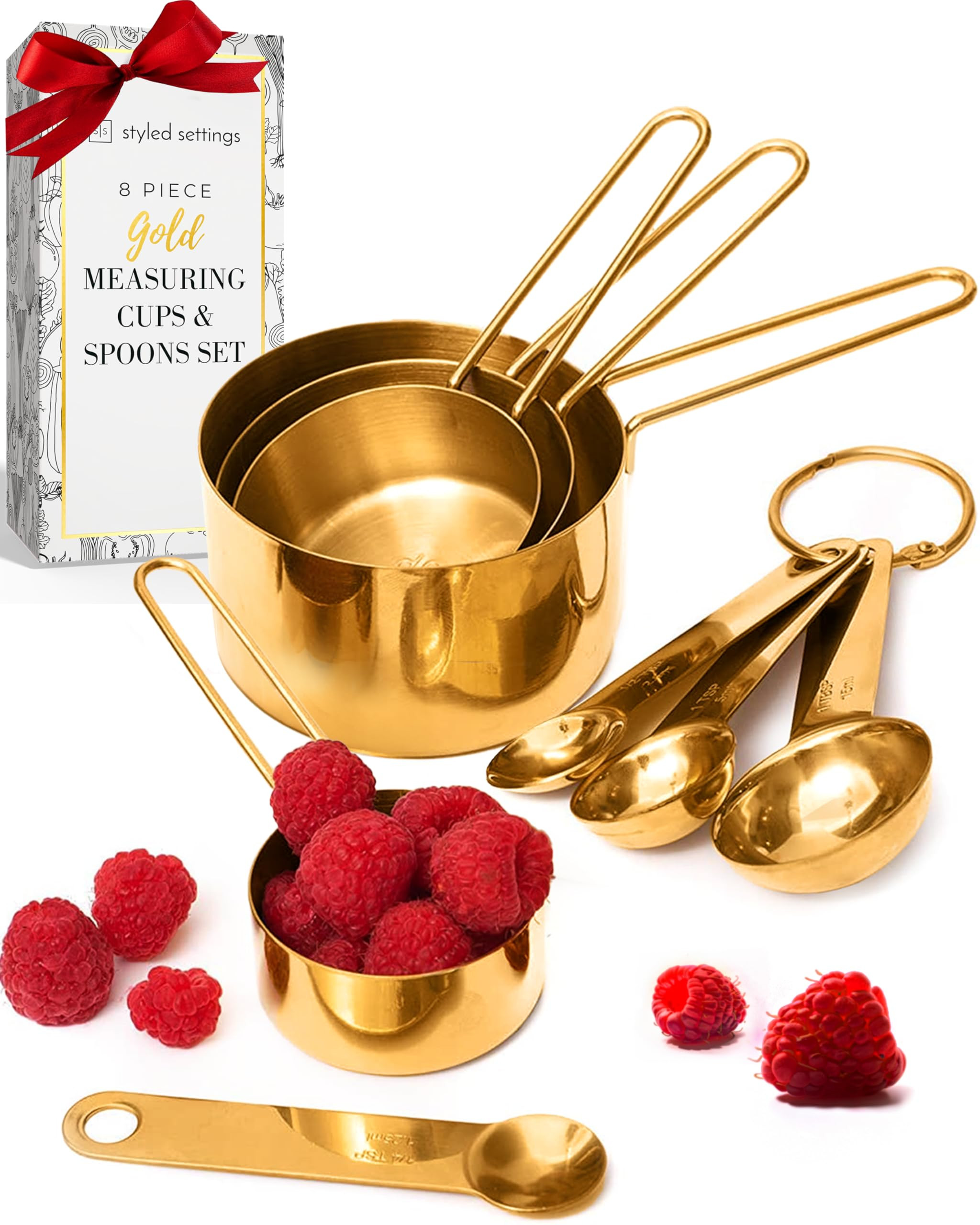 STYLED SETTINGS Gold Measuring Cups and Spoons Set – Stackable 8-Piece Brass Measuring Set – ... | Amazon (US)