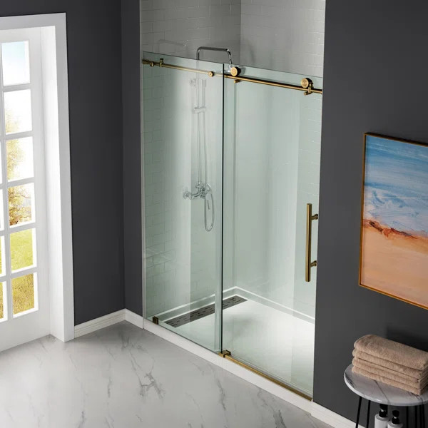 44"- 48" W x 76" H Single Sliding Frameless Shower Door with Clear Glass | Wayfair North America