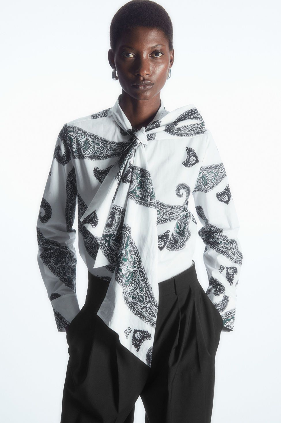 OVERSIZED BOW-DETAIL BLOUSE - WHITE / BLACK / PAISLEY PRINT - Shirts - COS | COS (US)