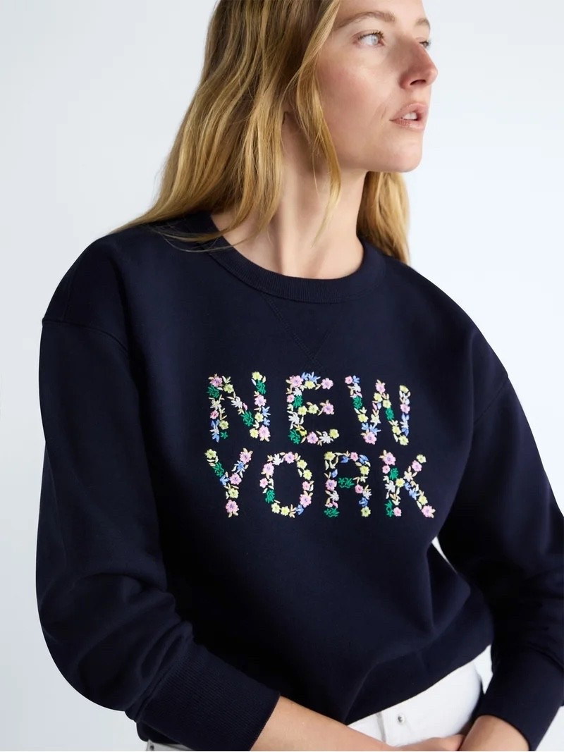 New York navy sweatshirt. New Free Assembly collection at Walmart.