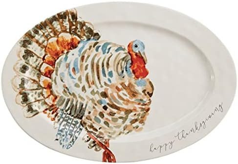 Mud Pie Watercolor Turkey Platter, White, 14"" x 20 1/2" | Amazon (US)