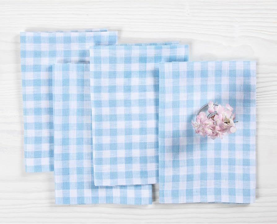 Solino Home Linen Blue Bell Gingham Napkins – 20 x 20 Inch Cloth Dinner, Set of 4 100% Pure Lin... | Amazon (US)