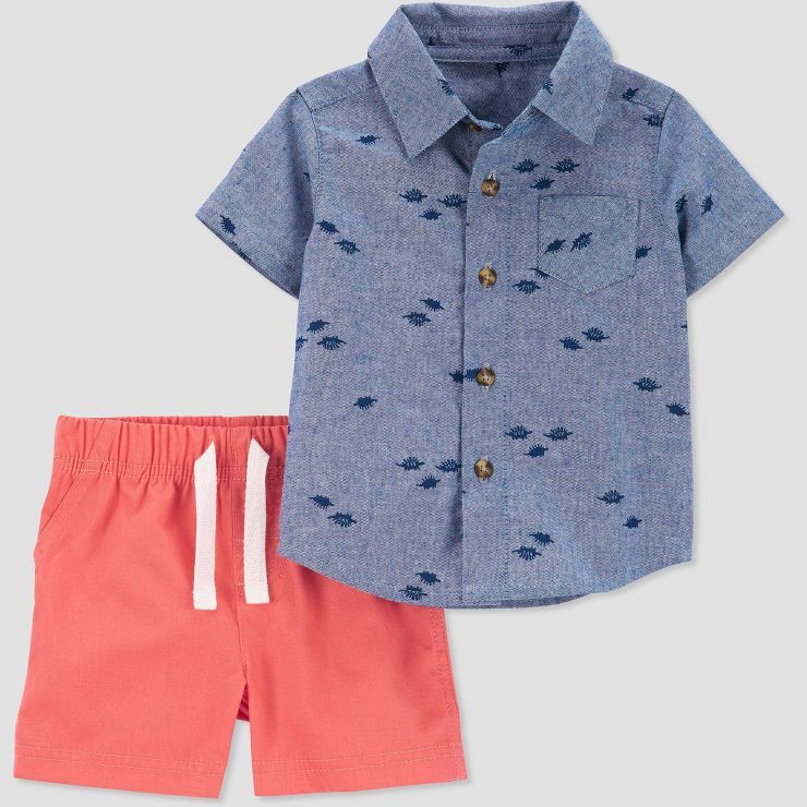 Carter's Just One You®️ Baby Boys' 2pc Dino Top and Bottom Set - Blue/Orange | Target