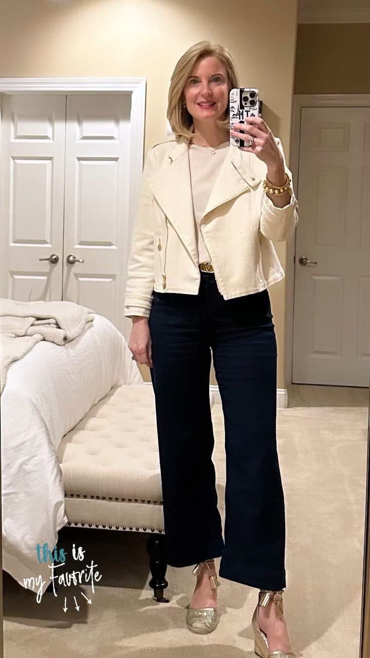 Love this Moto Jacket from the  Emily McCarthy clothing line! True to size and so comfortable!

#LTKover40 #LTKSeasonal