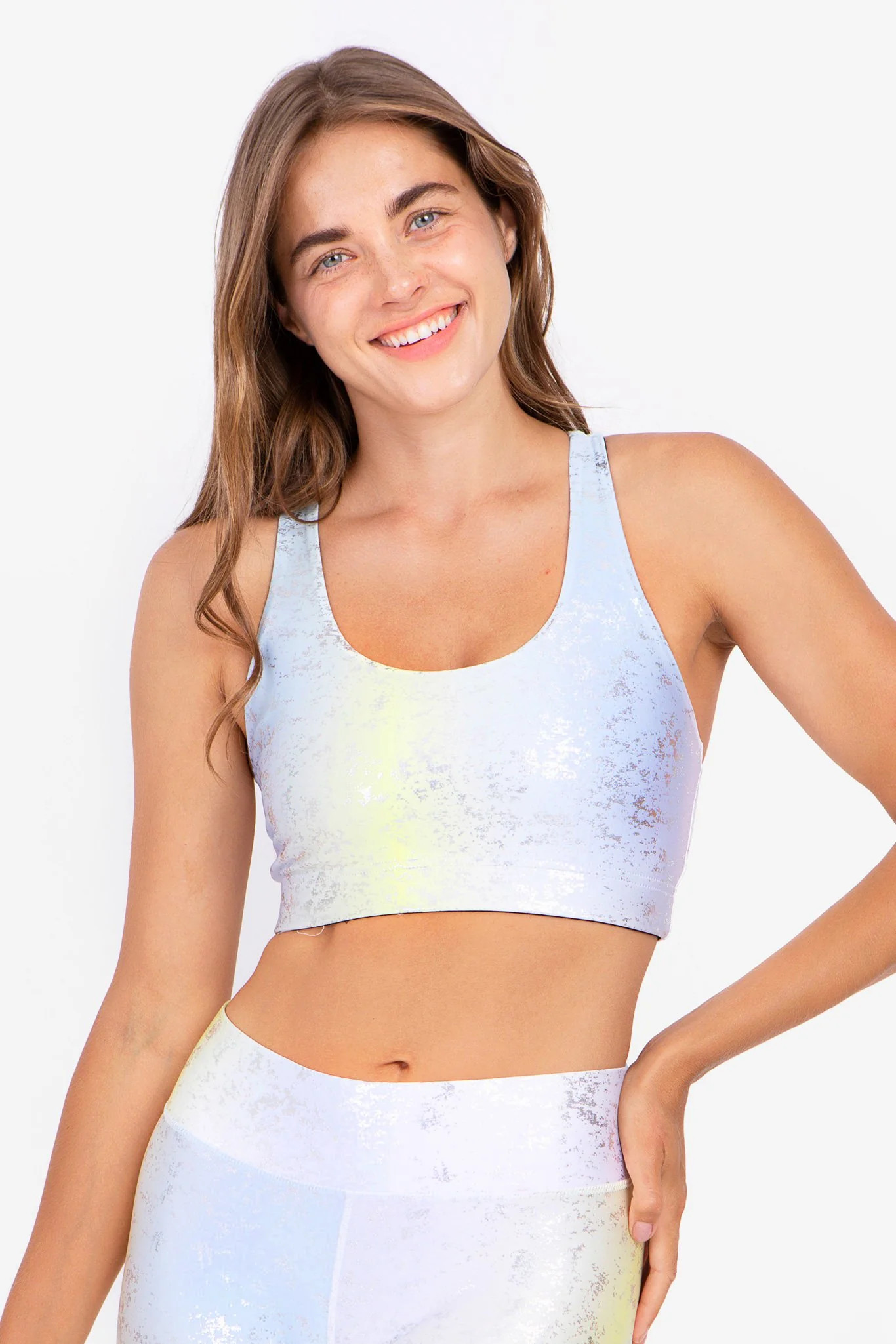 Sundown Silver Haze Foil Balayage Sports Bra | Terez
