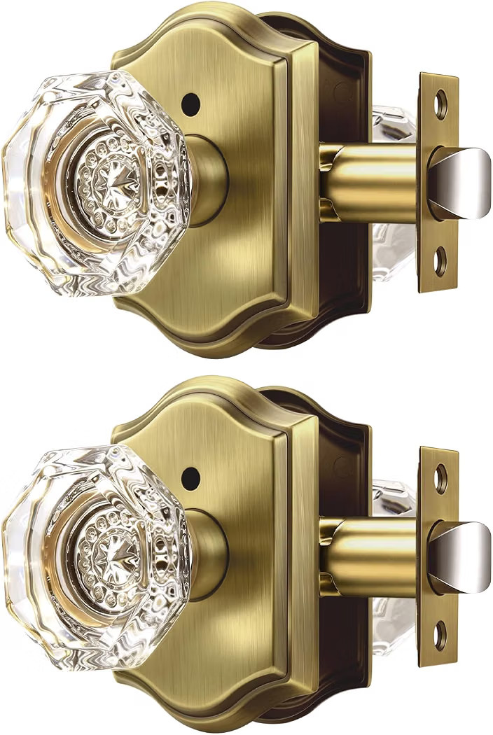 Octagonal Crystal Door Knobs 2 Pack, Interior Privacy Door Handle for Bed/Bathroom with Pin Lock ... | Amazon (US)