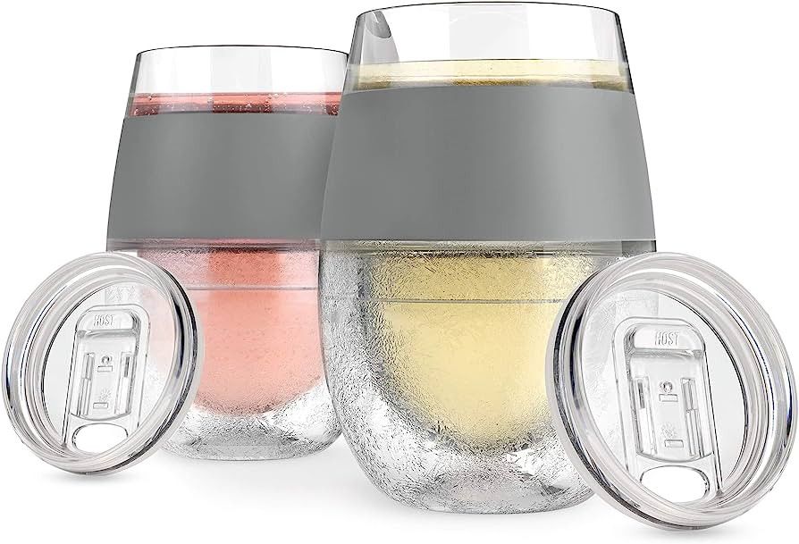 Host Cooling Wine Freeze Cup with Lid, Set of 2 Plastic Double Wall Insulated Wine Tumbler Freeza... | Amazon (US)