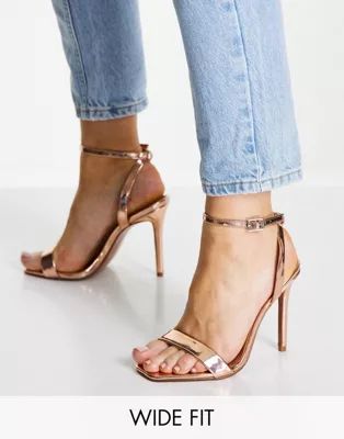 ASOS DESIGN Wide Fit Neva barely there heeled sandals in rose gold | ASOS (Global)