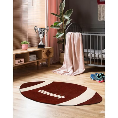 Unique Loom Playtime Kids Wool Collection Area Rug - Football (5' 11" x 10' 6" Oval Brown/Ivory) | Target