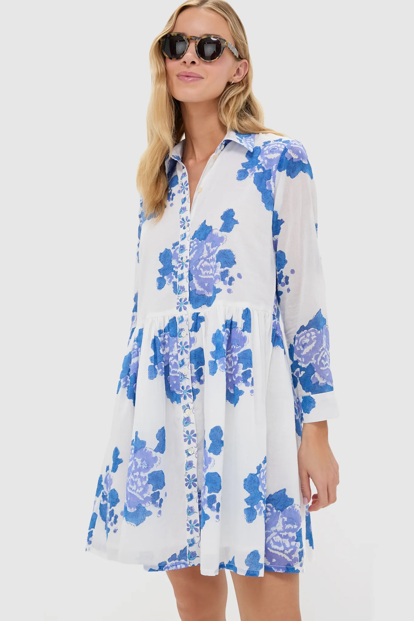Portofino Blue Long Sleeve Mini Shirt Dress | Tuckernuck (US)