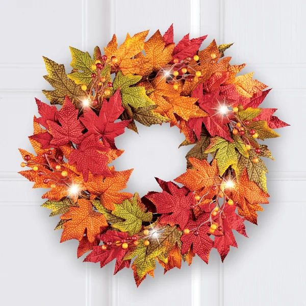 Leaves and Berries Wreath 18" Lighted Polyester Wreath | Wayfair North America